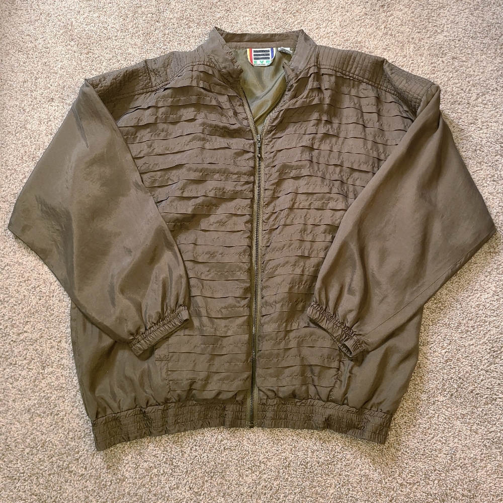 Vintage Silk Bomber Jacket 80s EVR Olive Green Pintuck